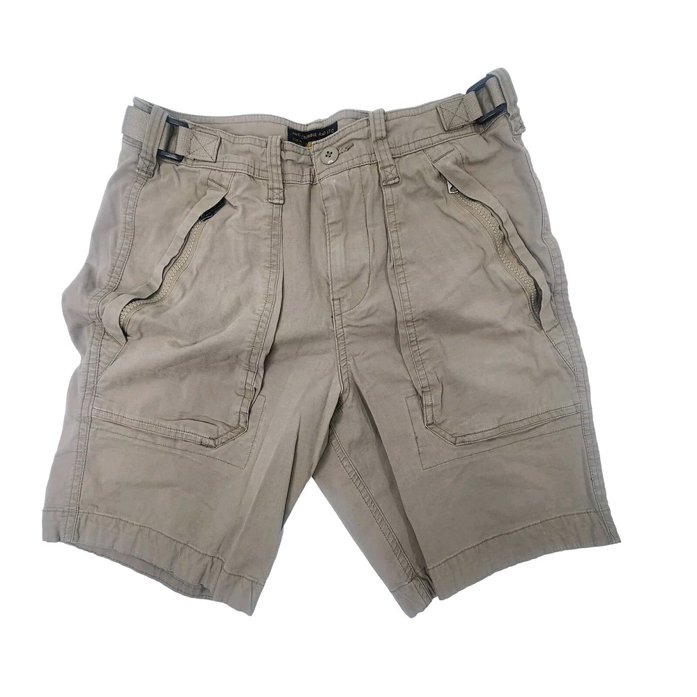 Aberbrombie & Fitch Cargo Shorts Mens Size 29 Khaki Brown Zip Pocket Adj Waist